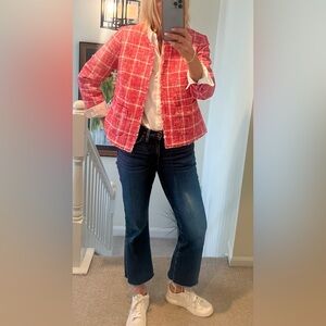 TALBOTS PINK TWEED BLAZER  W/ FRINGE SIZE 8 NWT PREPPY CASUAL COASTAL TRENDY